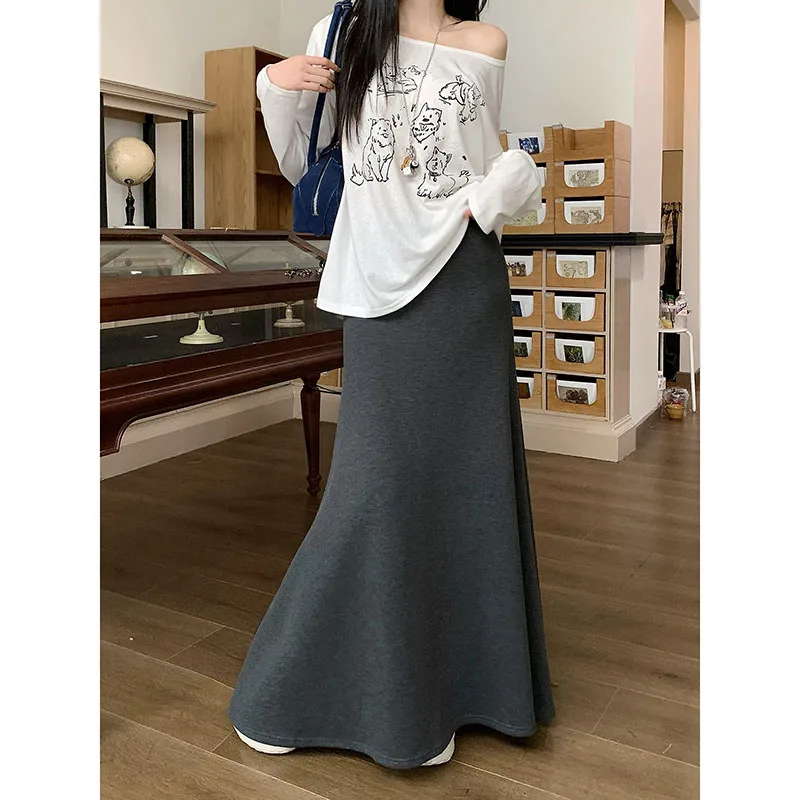 Falda trompeta de estilo coreano de alta calidad, falda larga tejida con diseño de otoño y cintura para mujer