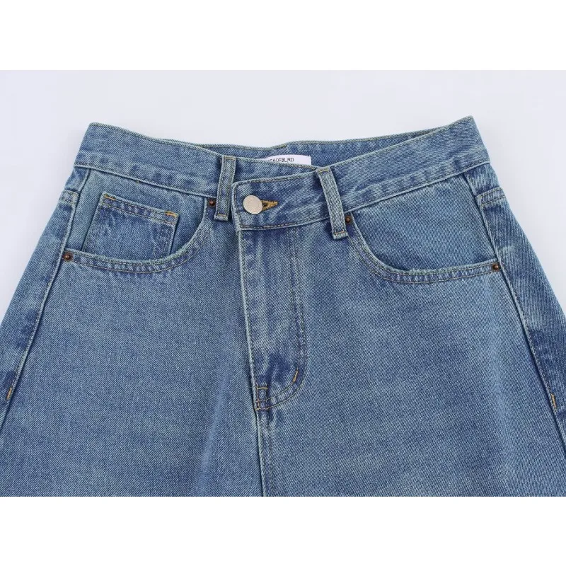 TRAFZR Retro-Jeans mit weitem Bein für Damen, Frühling und Herbst 2022, hohe Taille, lockere Passform, Vintage-Jeans in gewaschenem Blau, lässig