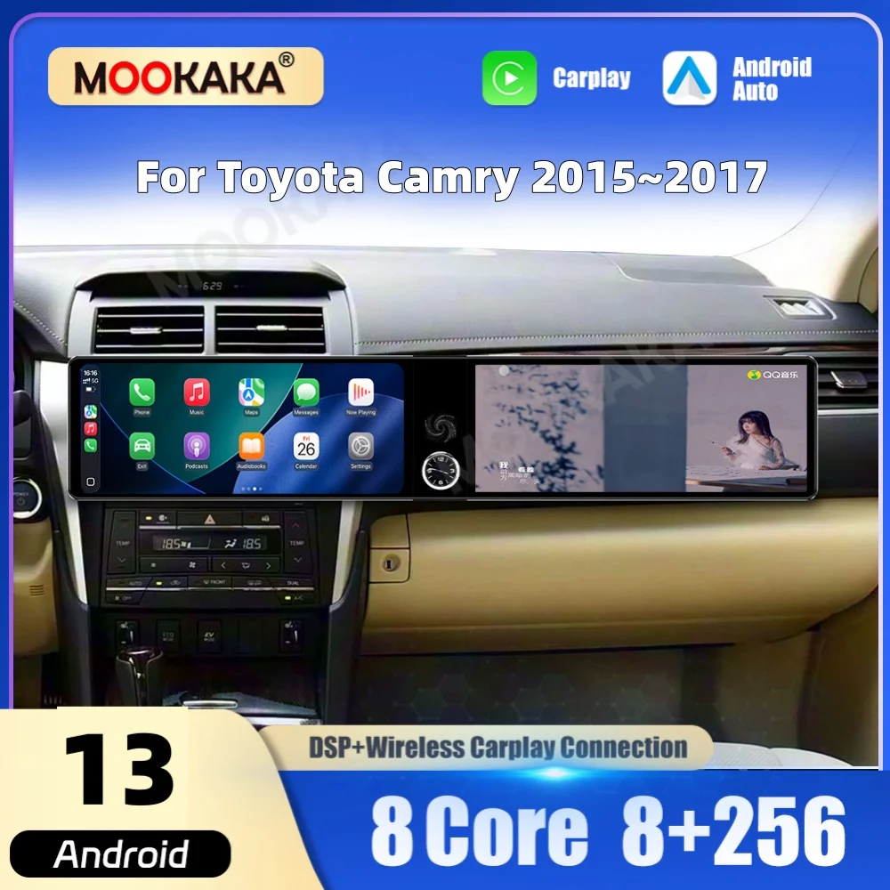 

For Toyota Camry 2015~2017 Android Car Stereo Wireless Carplay Android Auto GPS Navigation 12.3" HD Touch Screen BT WiFi DS