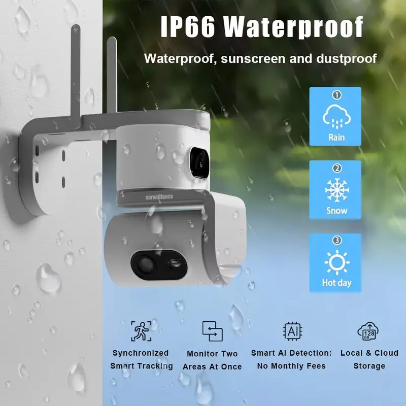 CB011 6mp Wifi Outdoor Security Camera 2 Lens 2 Screens Auto Tracking Audible Alarm Full-Color Night Vision 7/24h Recording Cctv