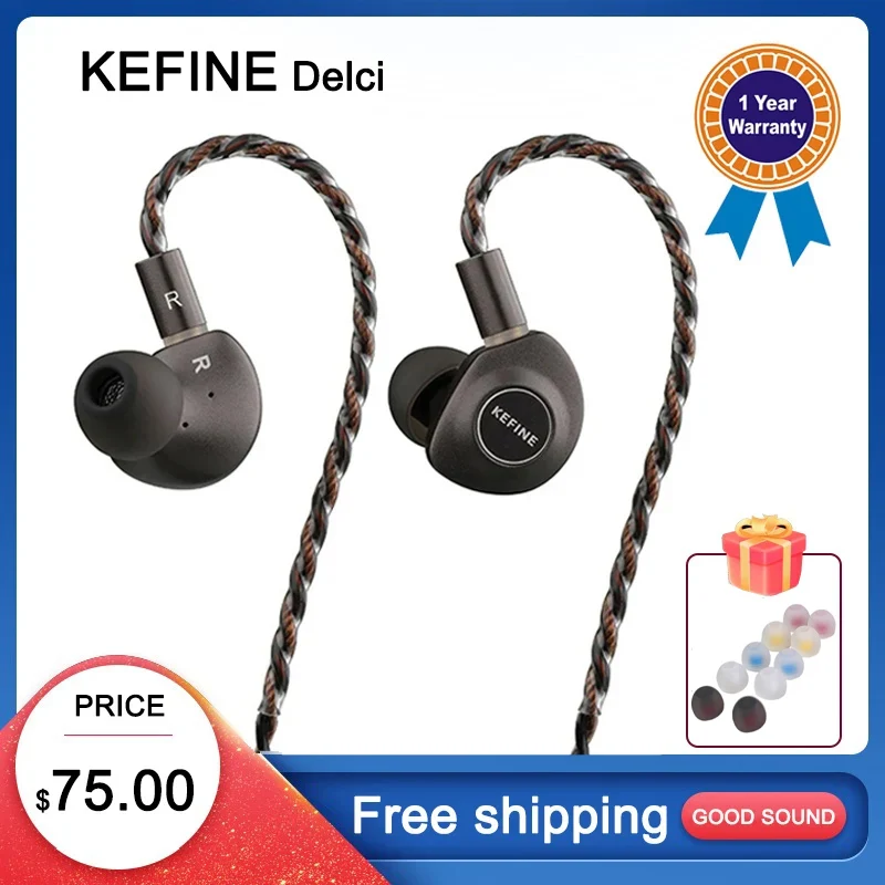 KEFINE Delci 10mm DLC+PU Diaphragm Dynamic Driver Hifi Wired IEM Earphones with CNC Metal & Detachable 0.78mm 2pin 3.5mm Cable