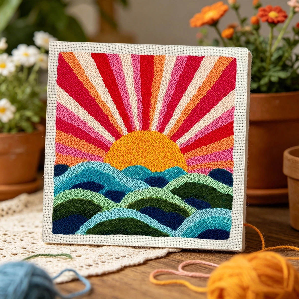 1 Set Sunrise Waves DIY Stickerei-Set für Anfänger, Stick-Starter-Kit, Kreuzstich-Kunstgeschenk, Nadelarbeiten – Detail 3