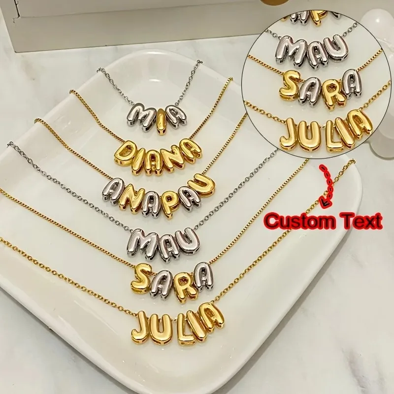 

Personalized Bubble Letter Name Necklace - Custom 3D Puffy Initial Charm Necklace - Trendy Gold Silver Chain Unique Gift for Her