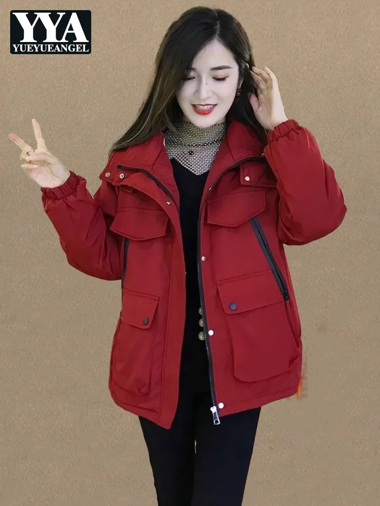 

Женское утепленное зимнее пальто-карго с флисовой подкладкой, повседневные парки с капюшоном на молнии, новая уличная ветровка, женская куртка