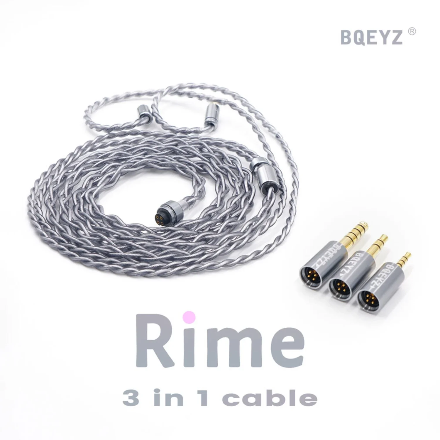 Модернизированный кабель для наушников BQEYZ Rime HIFI 3 в 1, разъем 2,5/3,5/4,4 мм, однокристальный медный серебристый 0,78 мм 2-контактный штекер Rime