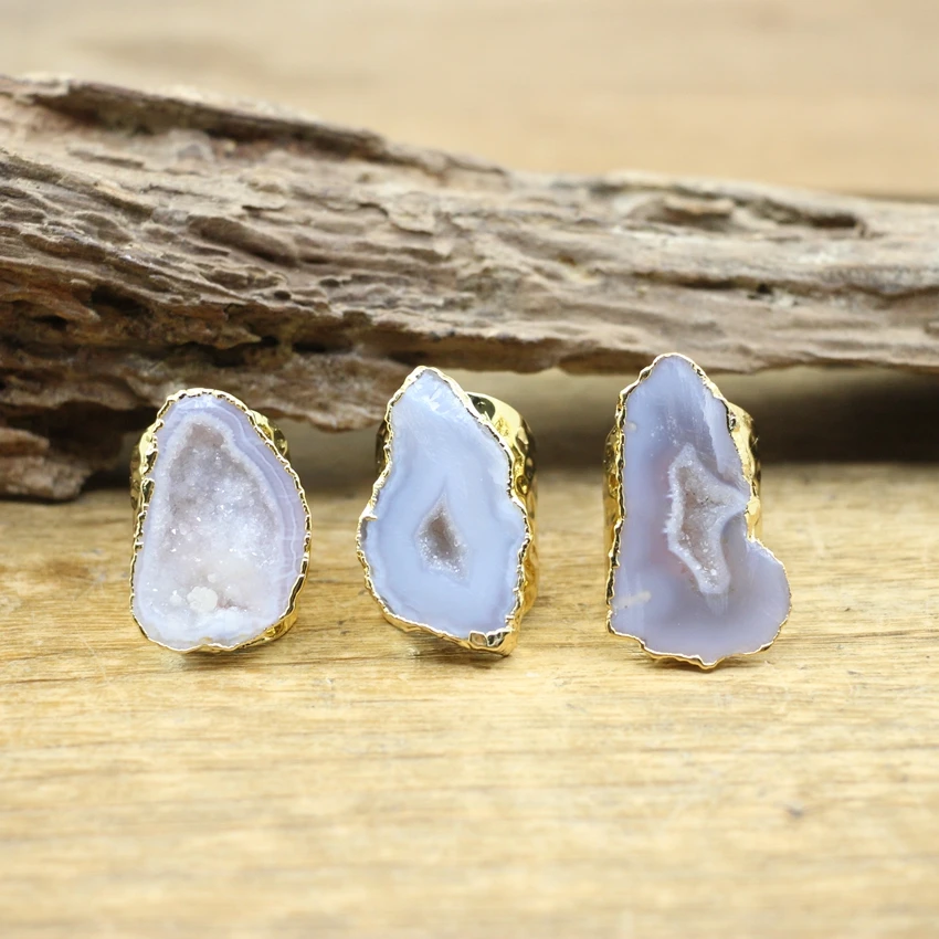 

Irregular Natural White Quartz Drusy Adjustable Rings Raw Agates Geode Finger Fashion Boho Jewelry Dropshipping,QC4167