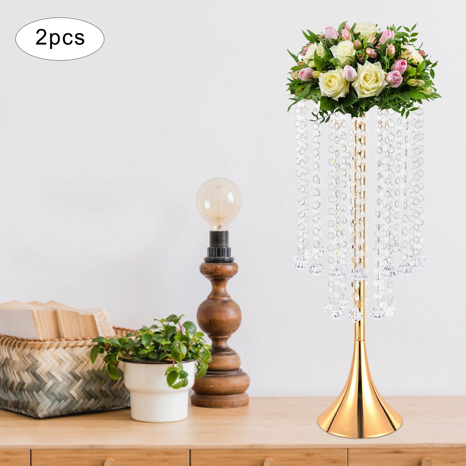 

2Pcs Flower Stand Wedding Centerpieces on Floor/Table, Tall Metal Flower Arrangement Stand Flower Vase for Wedding Party Decor