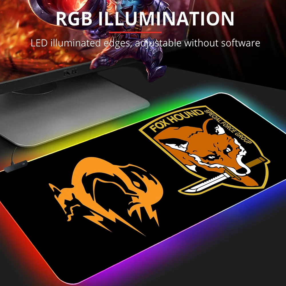 Gaming Keyboard Mousepad Metal Gear Solid Fox Hound Mousepad RGB Desk Mat LED Rubber Computer Mouse Mats Gamer Accessories Rugs