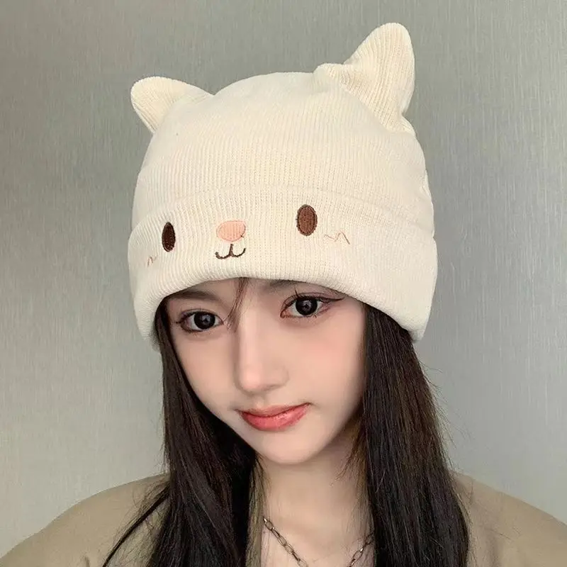 New Women Autumn Winter Cute Cap Hat Female Cartoon Bear Ears Lady Girl Kawaii Knitted Crochet Beanies Hat Cap For Women