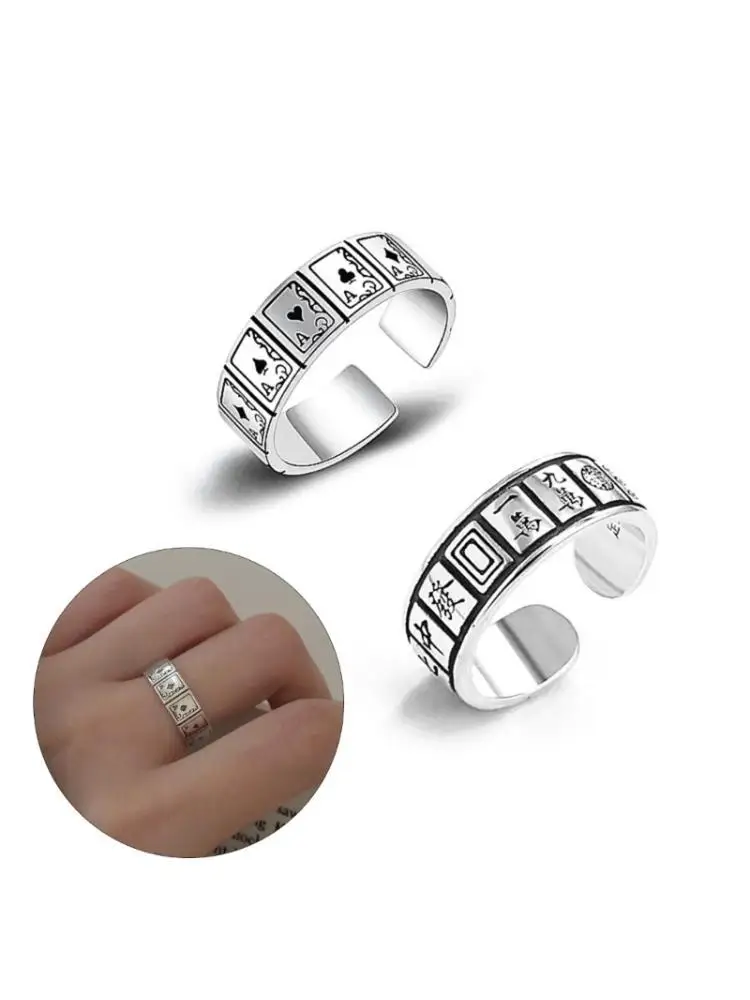 A52E Unisex Playing Card Ring with Open Square Retro Designs Hip Hop Fashion