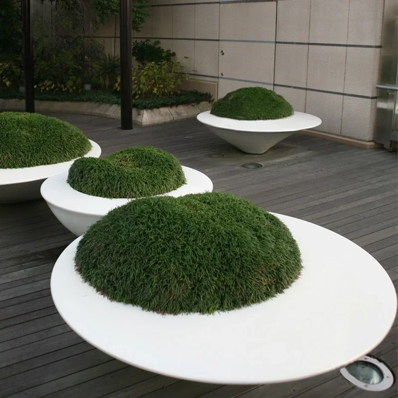 FRP bianco disco volante vaso da fiori ovale giardino esterno paesaggio serbatoio di fiori parco spazio verde piantagione succulenta scatola di fiori