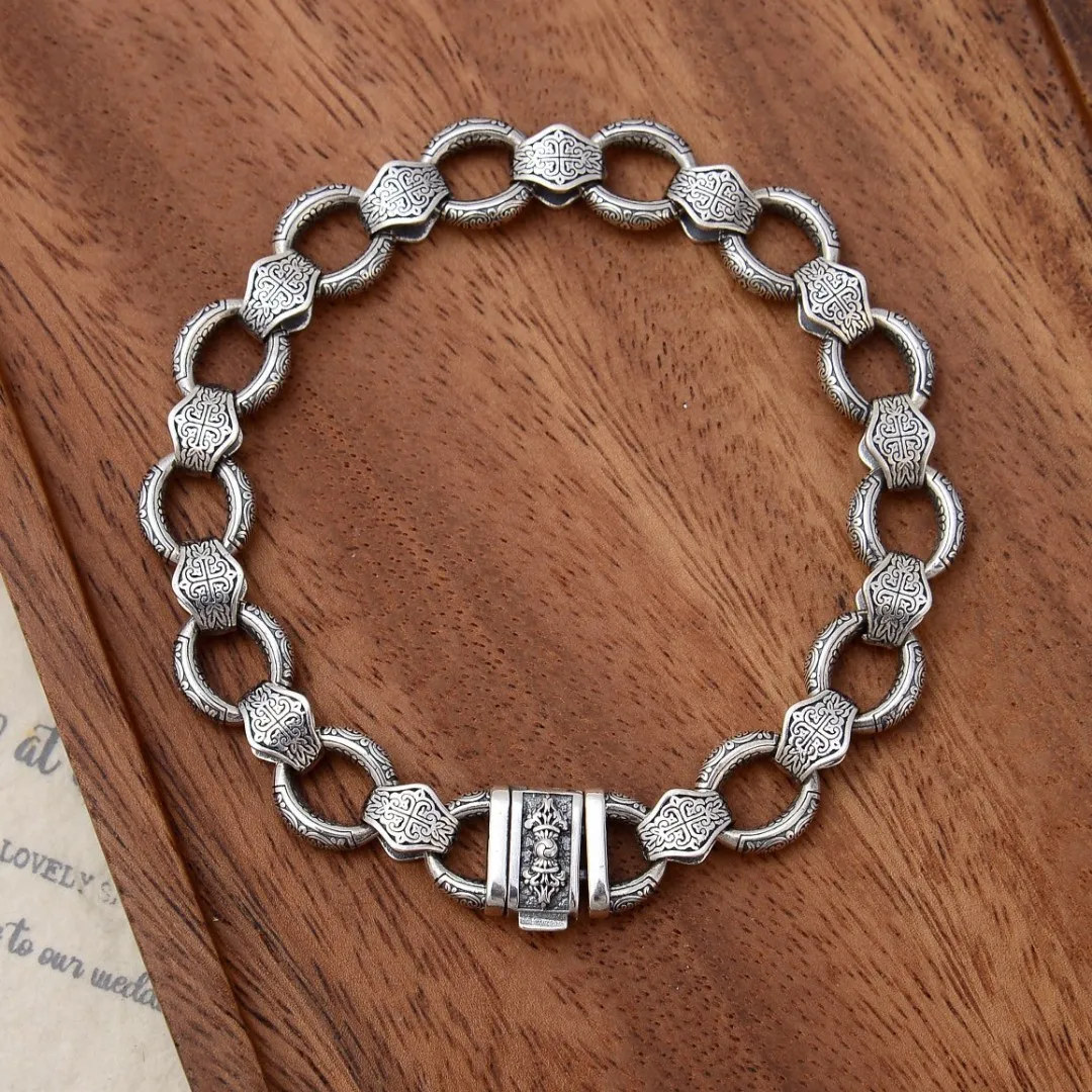 S925 sterling silver European and American pig nose men's and women's bracelet Tang grass interlocking bracelet hip-hop fashion