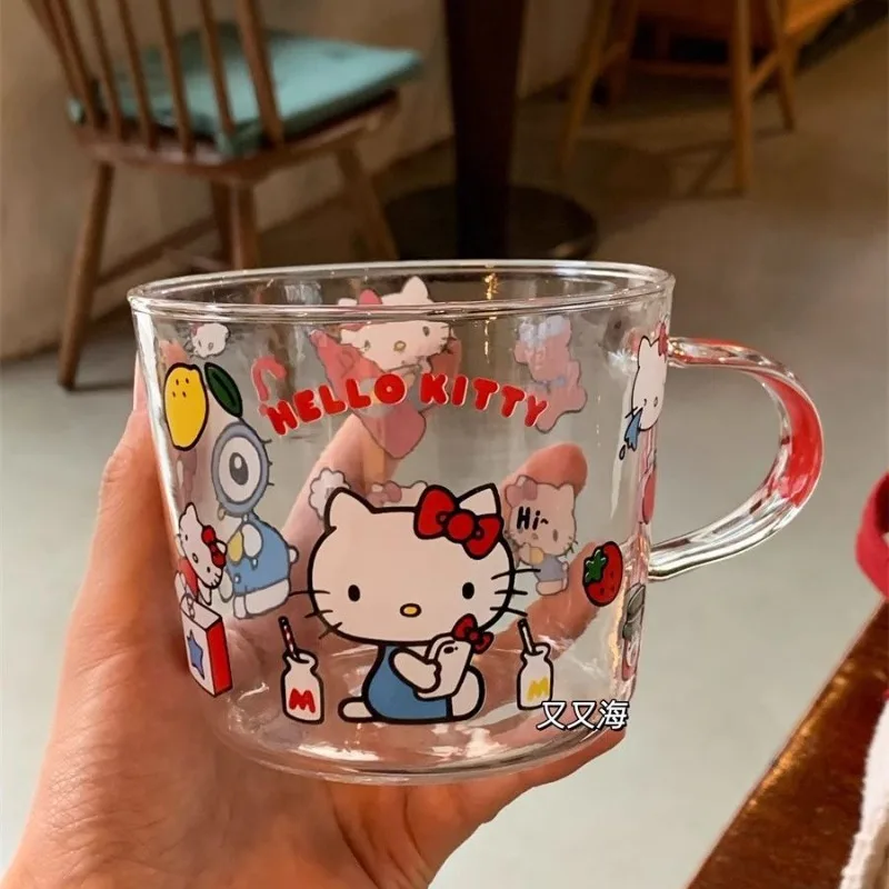 Kawaii Hello Kitty Glazen Beker Cartoon Anime Gedrukt Accessoires Melk Koffiekopje Zomer Dames Drankbeker Cadeau