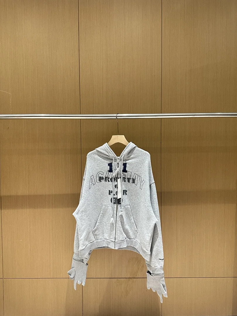 Fashion Hoodies Tailored Design Integrated Gloves Sleeve Letter Print Zip Up Hoodie Men Women Oversized Streetwear Hooded Jacket