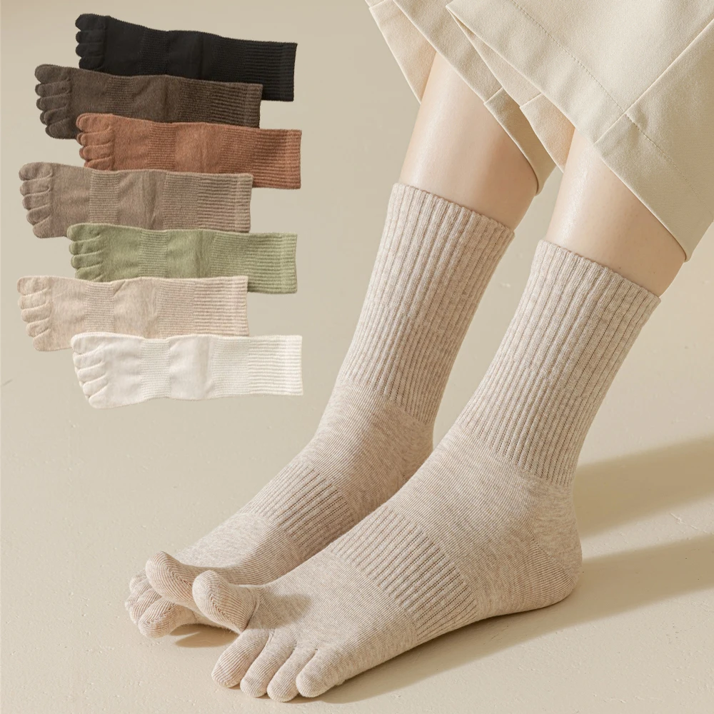 Chaussettes à cinq doigts pour femmes, 100% coton, couleur unie, fendues, sport, printemps automne, Harajuku, lot de 5 paires