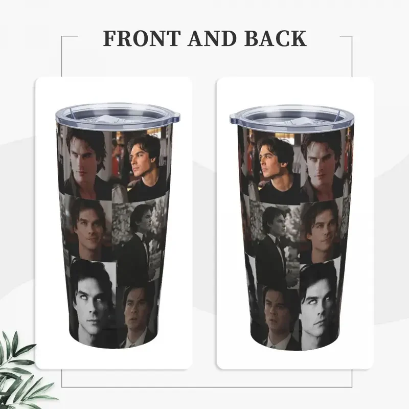 The Vampire Diaries Insulated Tumbler with Straws Lid Damon Salvatore Vacuum Coffee Mugs Office Home Thermos Bottle Cups, 20oz