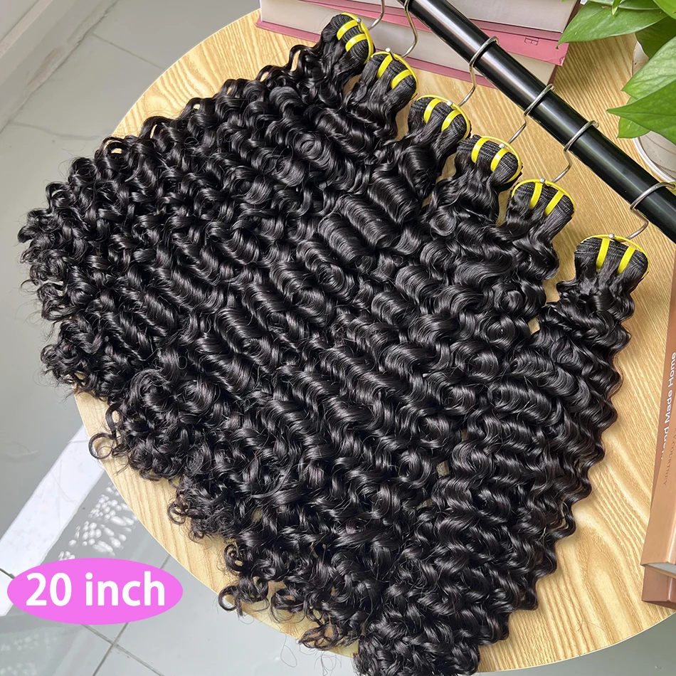 

Super Double Drawn Deep Curly Human Hair Bundles 10-30 inches Wavy Natural Unprocessed 100% Raw Hair Weave Extensions For Women