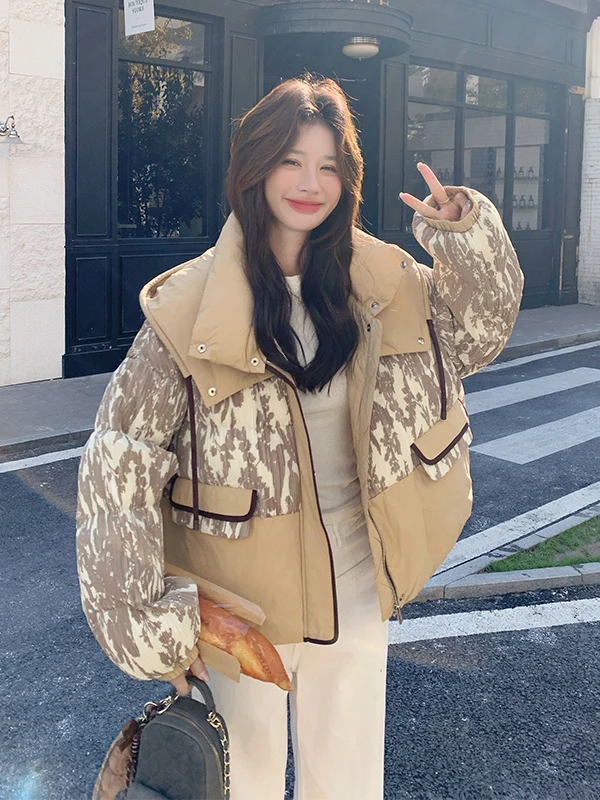 Color Blo Hooded ort down Jaet Women's Faionable Warm Thi Outerwear Winter Casual Loose Fit Zipper ket Design