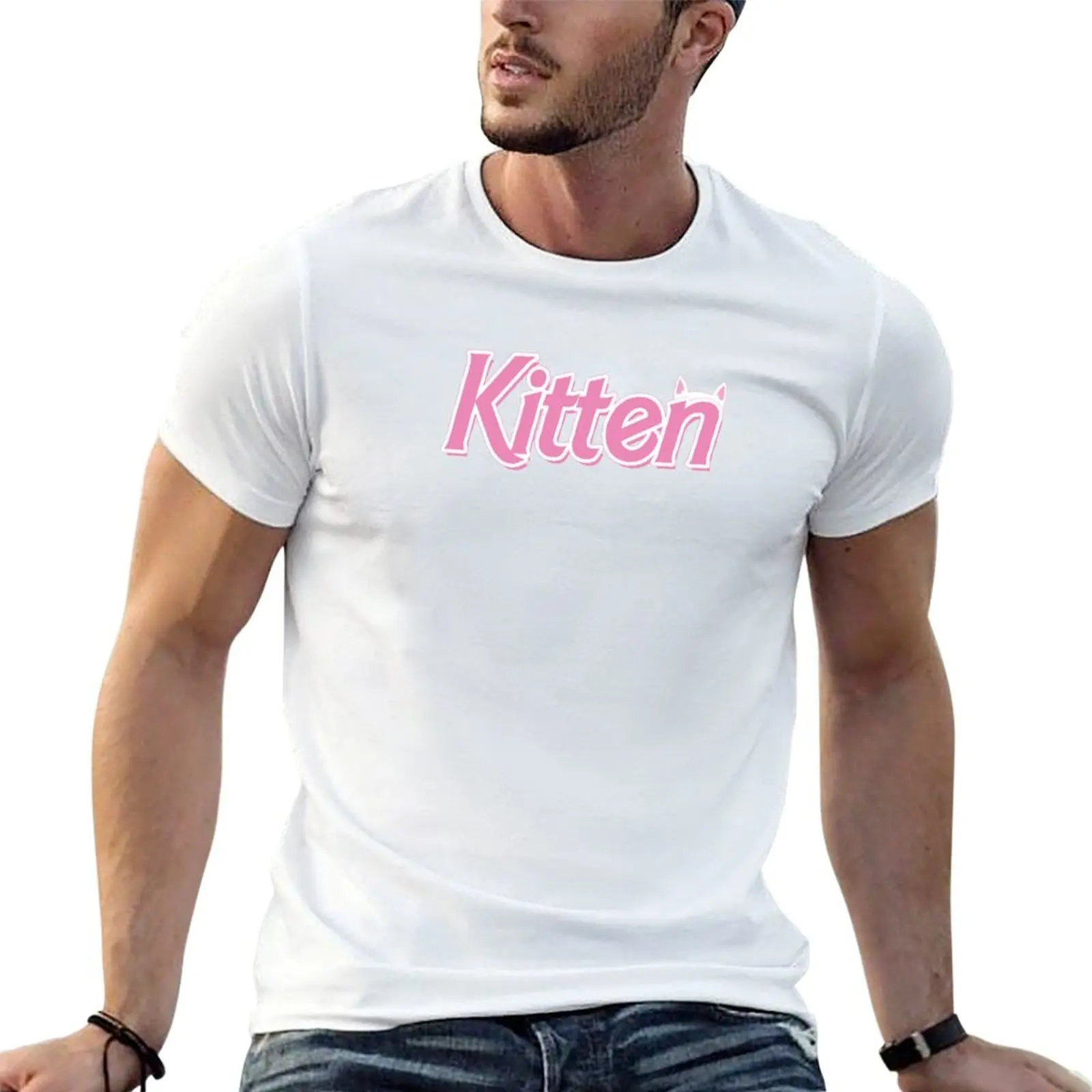 kitten ears T-shirt Aesthetic clothing animal prinfor boys anime clothes blacks mens graphic t-shirts pack