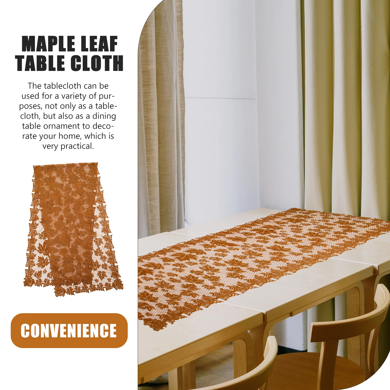 

Thanksgiving Maple Leaf Table Runner Elegant Orange Brown Lace Decorative Tablecloth for Party Home Dinner Decor