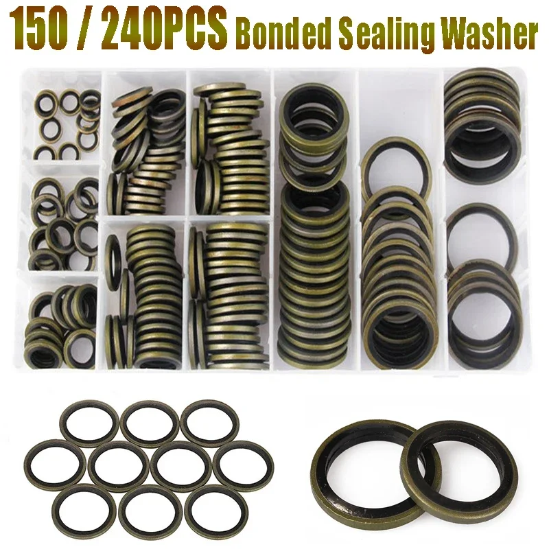 150pcs/240pcs High Press Hydralic Rubber Oil Pip Bonded Washer Metal Drain Plug Gasket Fit Combined Sealing Ring