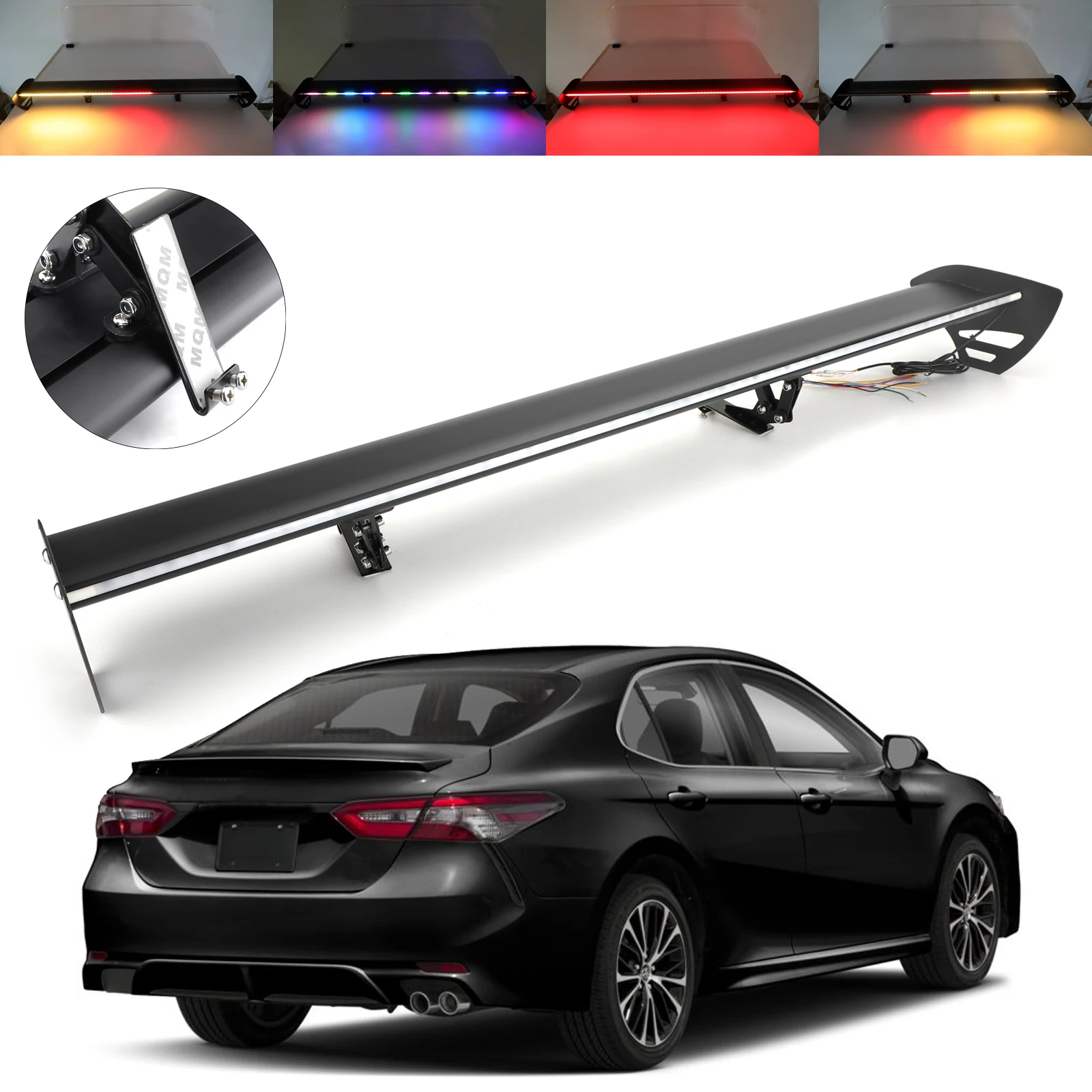 Universal Hatch Adjustable Aluminum Rear Trunk Wing Racing Spoiler With LED