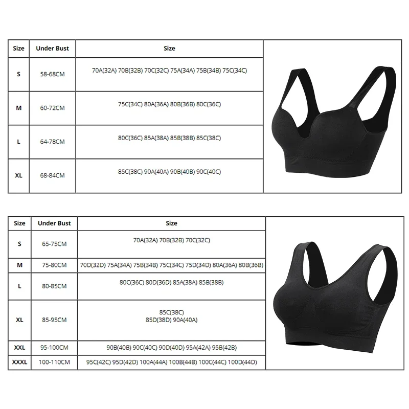 Women Wireless Sports Bra Fitness Running Vest Gym Workout Underwear Padded Tops Bralette Breathable Brassiere Push Up Bras