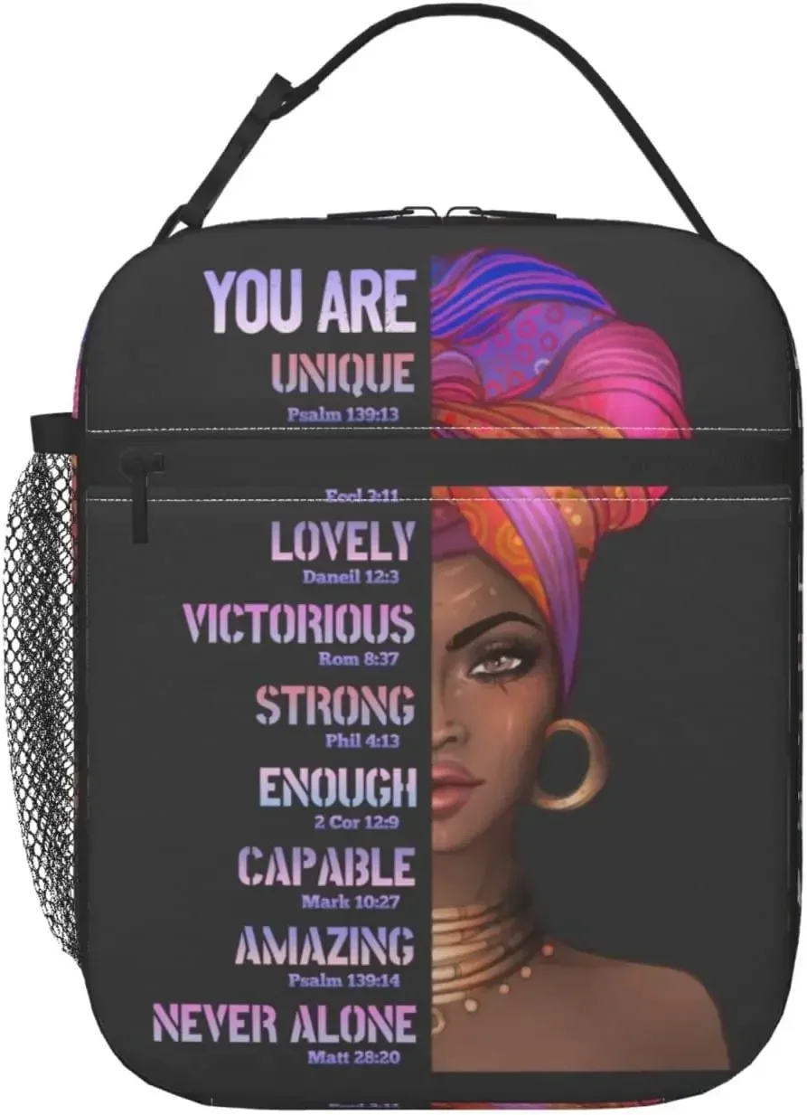 African American Woman Lunch Bag Afro Black Queen Heat Insulated Lunch Box Leakproof Durable Portable Reusable Thermal Tote Bag
