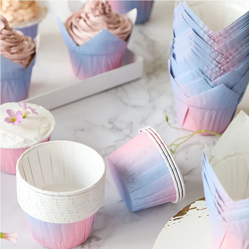 Gradient Color Cupcake Wrapper Cup Baking Cups Grease-proof Muffin Liners Containers Wrapper High Temperature Oven Special Mold