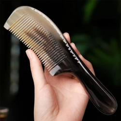 Natural Yak Horn Comb 8.66 Inch Round Handles Fine Tooth Comb Hair Straighter Comb Anti-Static Hair Massage Brush Antistatic