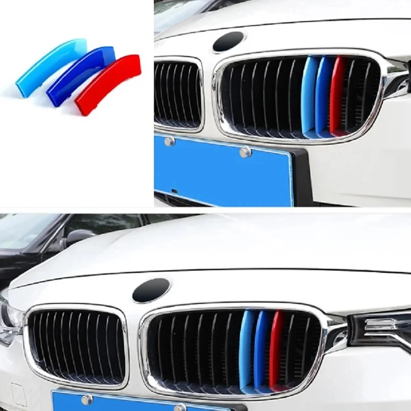 

3 шт. декоративных накладок на переднюю решетку для E46 E90 F30, трехцветные аксессуары для украшения решетки, элементы внешнего декора автомобиля