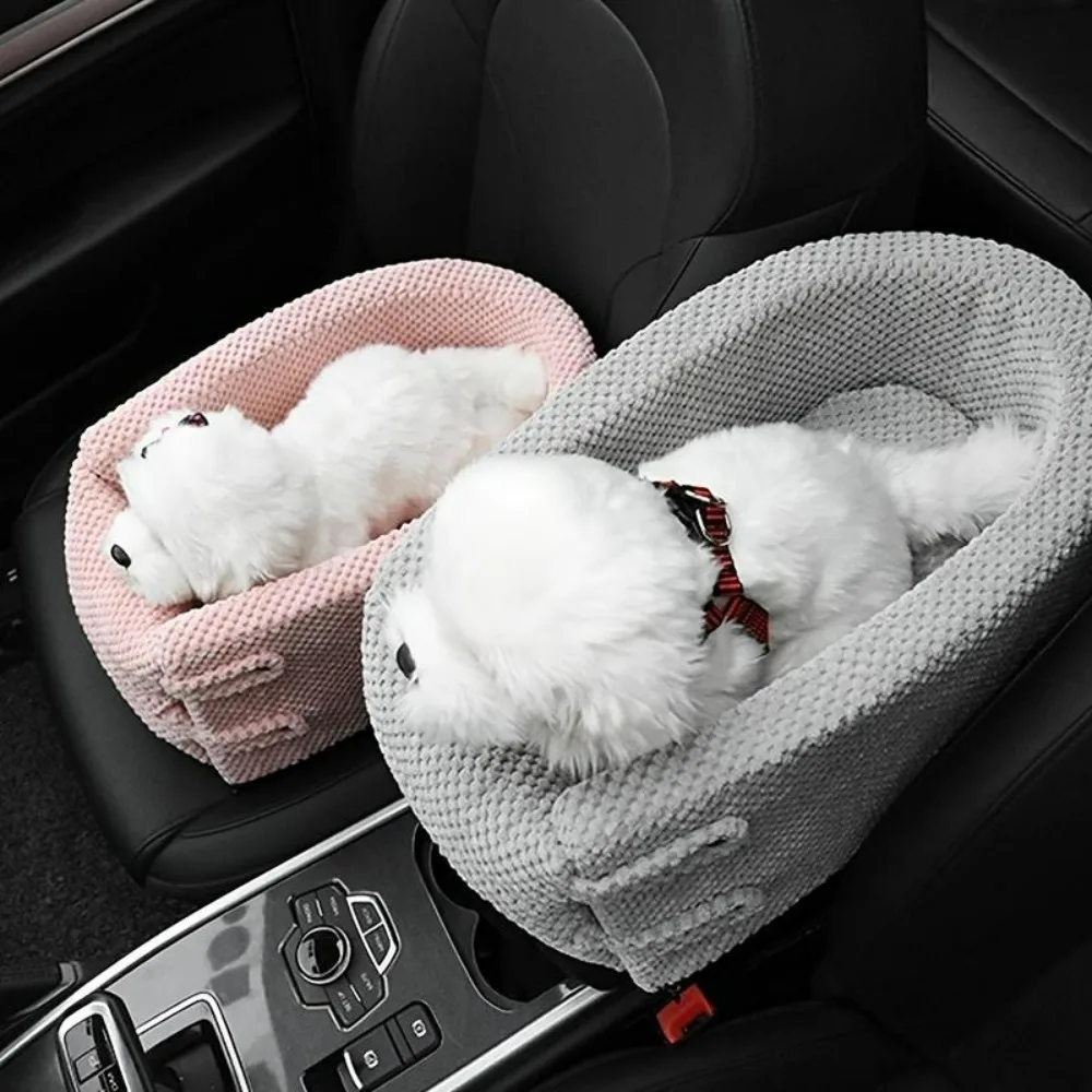 Pink portable pet non-slip car seat, dog and cat car pad with seat belt