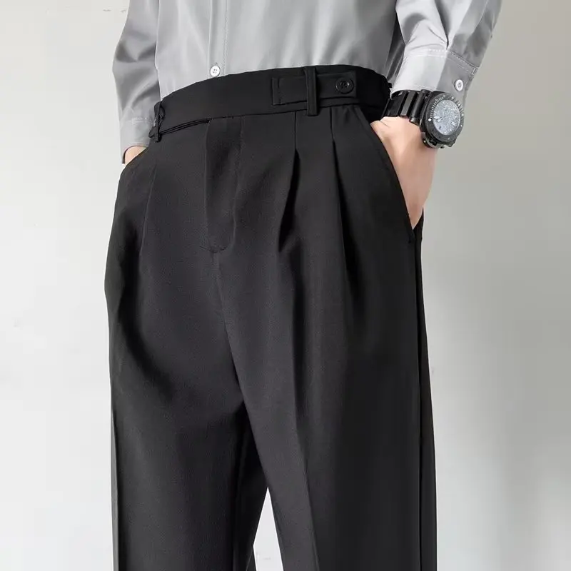 Men's Spring and Autumn British Light Mature Style Casual Pants, Fashionable Business Straight Loose Casual Dress Pants M-2XL