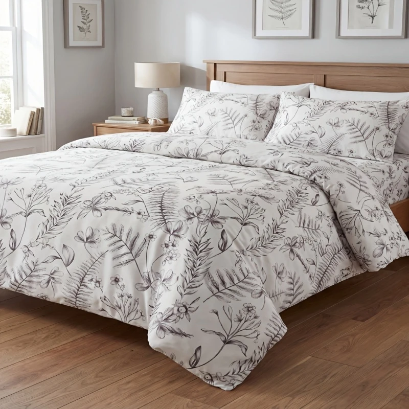 Vintage Sketch Grey Line Art Botanical Duvet Cover Set Ultra Soft Bedding set 1Duvet Cover 2Pillowcases Single Double Queen King