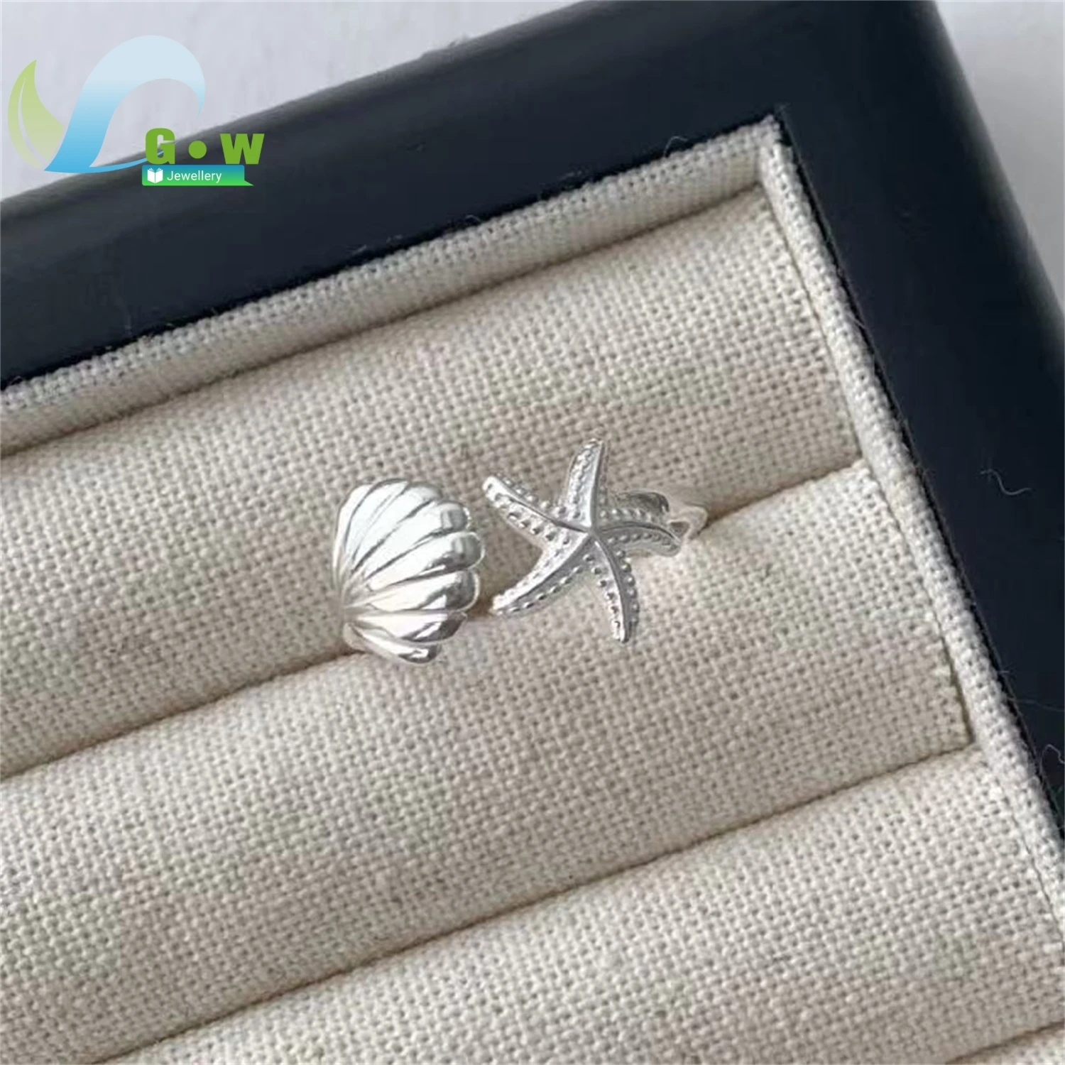 Starfish Shell Ring Women High End Elegant Open Adjustable Band Ocean Theme Gemstone Finger Jewelry Charm Gift For Her