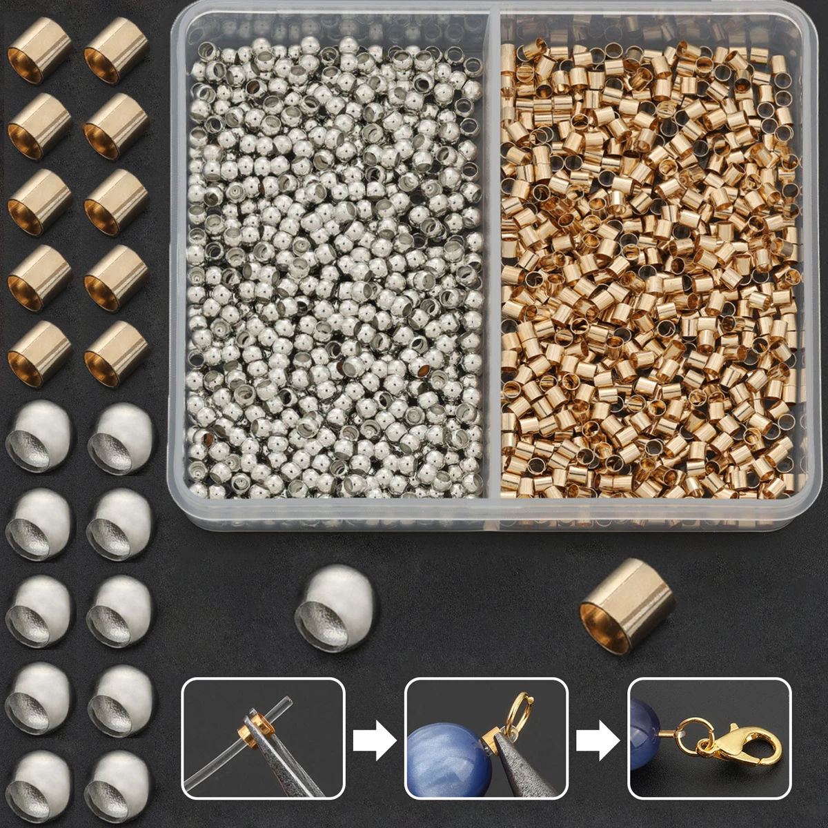 600 Pieces/box Set of Jewelry Assembly Beads - Suitable for DIY Beaded Earring Connectors, Bracelet and Necklace Finishing Clips