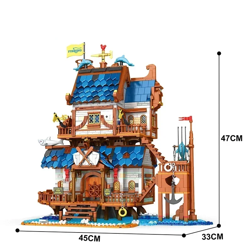 Décennie s de construction du quai de FishSuffolk's, briques de modèle MOC, vue sur la rue, bord de mer créatif, jouets de bricolage pour enfants, cadeaux, décoration de bureau, 2450 pièces