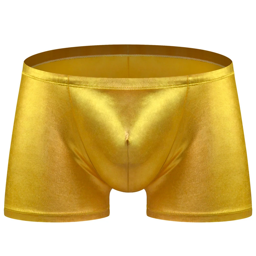 Men Seamless Boxer Briefs Shorts U Convex Pouch Underwear Shorts Trunks Breathable Underpants Faux Leather Boxers