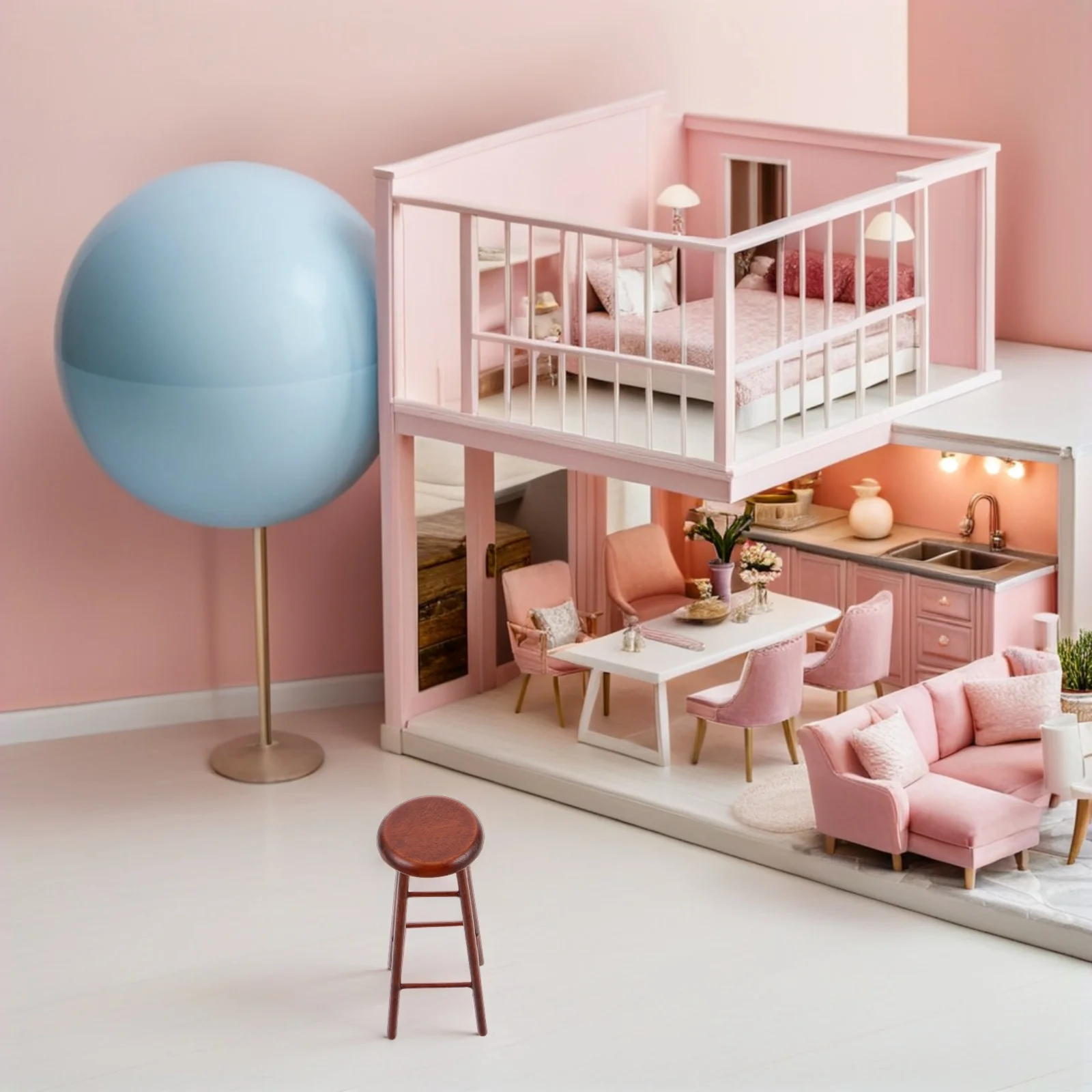 Sgabello in legno in miniatura Sedia da bar per casa delle bambole per cucina Soggiorno Scena Micro mobili Accessori per decorazioni fai da te