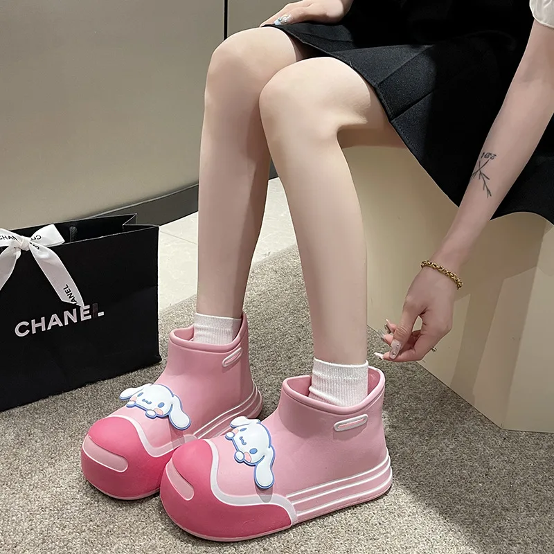 Sanrio Cinnamoroll Kawaii Winter Rain Boots Women Wear Anti-skid Thick Soles Shoes Girls Cartoon Anime Birthday Christmas Gifts