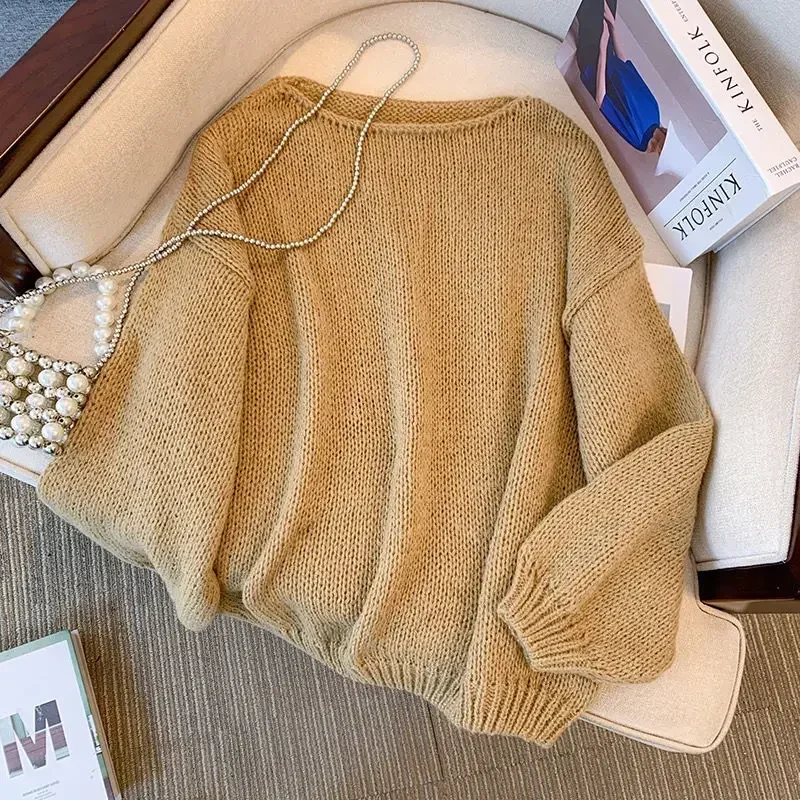 Knit Tops For Woman Pullovers Women\'s Sweater Round O Neck Mesh Off White Winter 2024 Korean Fashion High Quality Offers Cheap