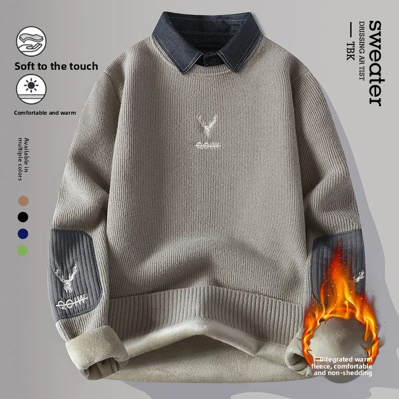 

Men's Thiened Fce Lined Loose Knitted irt Autumn Winter Warm Base Layer Top Casual Sle Long Sve Button up Sweater