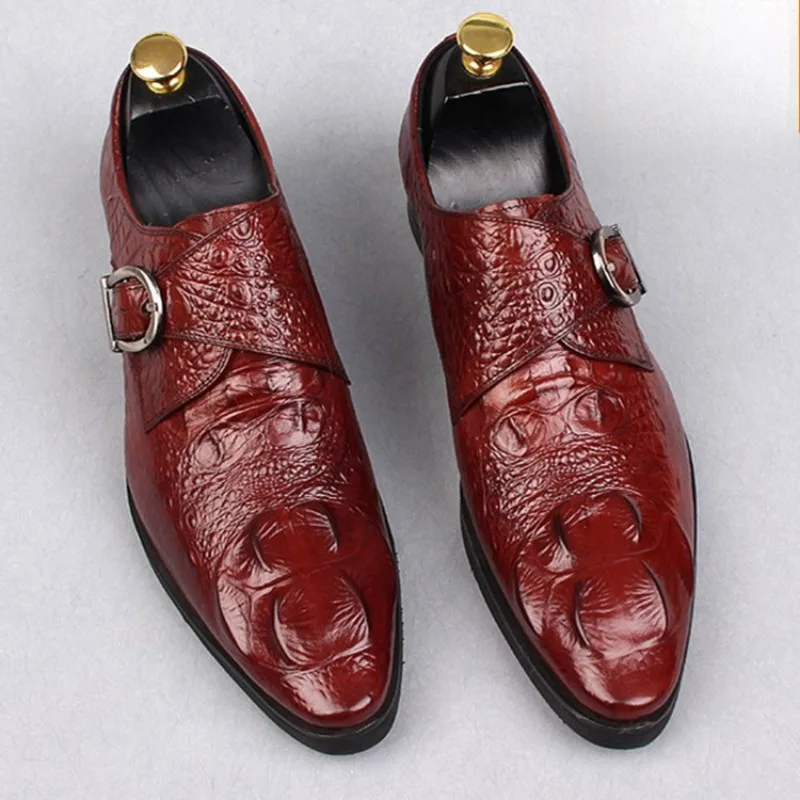Zapatos de vestir para hombre, zapatos con correa de monje de diseñador, mocasines formales para hombre, zapatos de cocodrilo, calzado informal de negocios para hombre, chaussure hommes luxe elegante