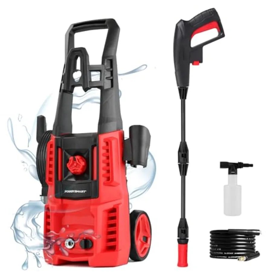 

Electric Pressure Washer 1850 PSI Max 1.0 GPM 5 Wheels 18M Cord/Hose Length for Patio Car Driveway Fence Home Cleaning in Black
