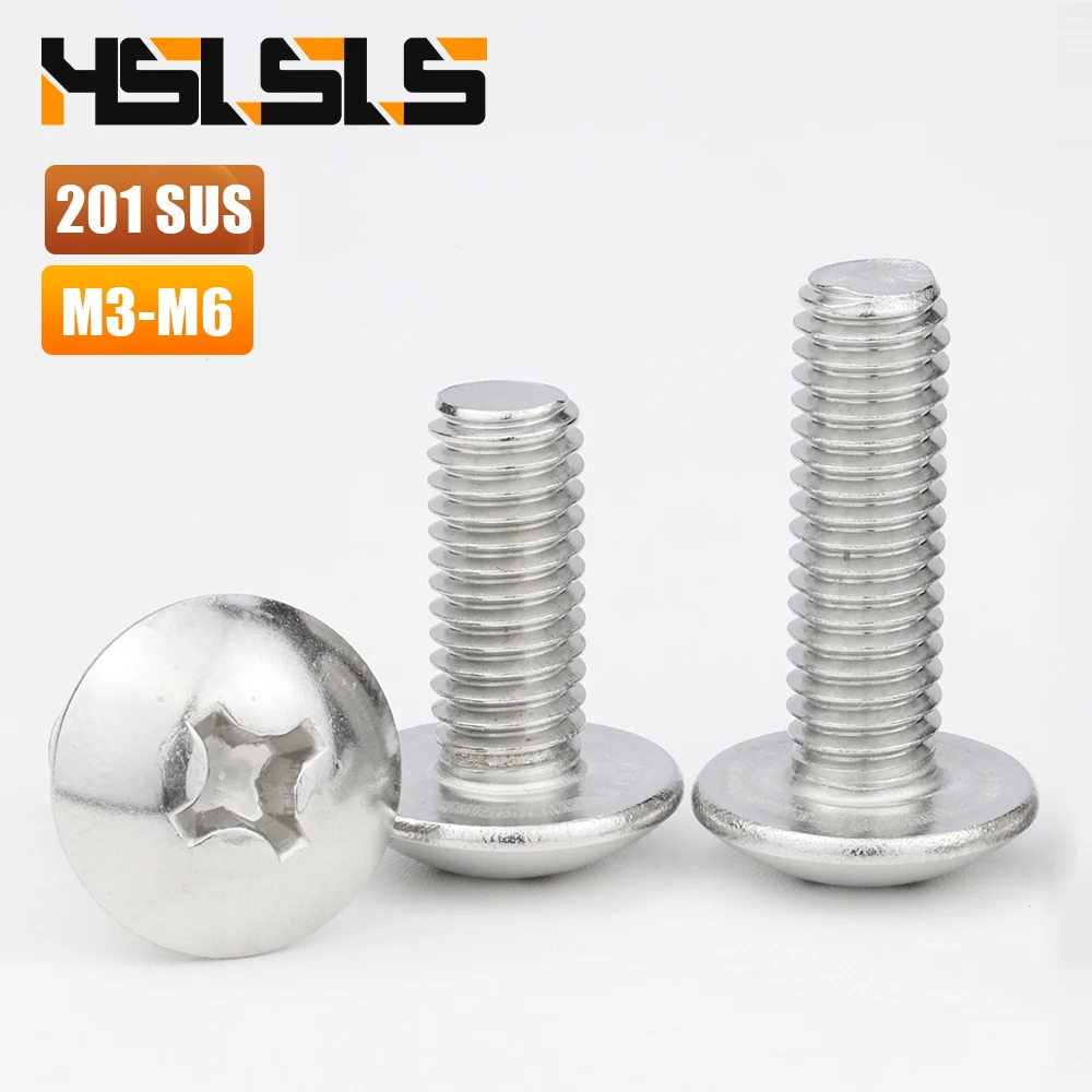 Phillips Truss Head Machine Screws 201 Stainless Steel M3 M4 M5 M6 Cross Mushroom Head Screws for Funiture