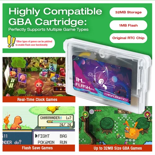 Imagen 2 del producto Carro regrabable ChisFlash V1.1 GBA RTC (chip RTC Original S35190) cartucho Flash de 1Mb de almacenamiento de 32MB para la serie GBA/DS