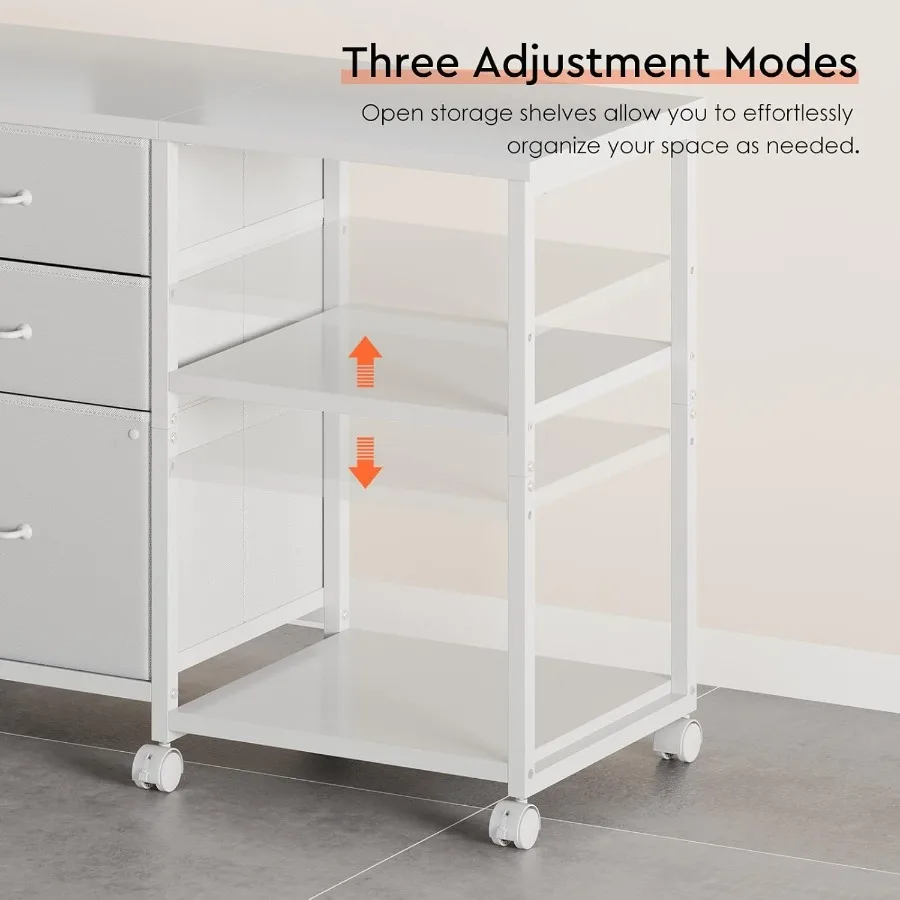 خزانة ملفات ذات أدراج ثلاثية الأدراج مع عجلات وحامل طابعة دوارة يتميز برف تخزين مفتوح للتنظيم الفعال في المكتب المنزلي #6