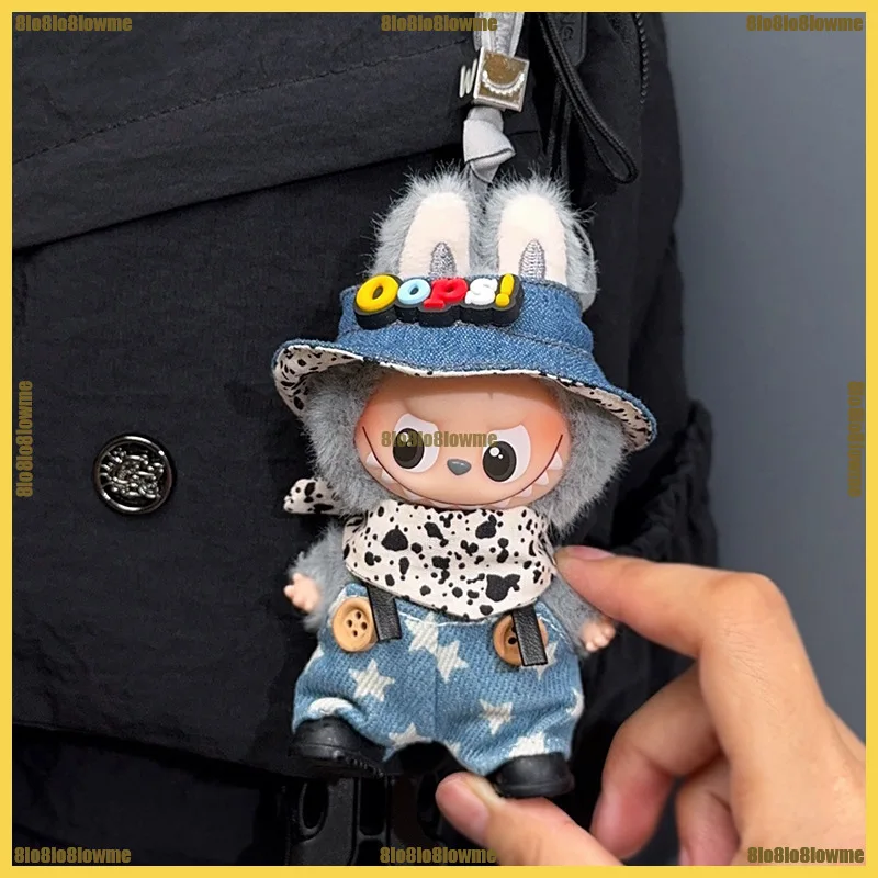 

Одежда для Labubu 4,0, модная шляпа-ведро, джинсовый комбинезон, мини-плюшевая кукла, одежда, модные аксессуары для кукол, подарок