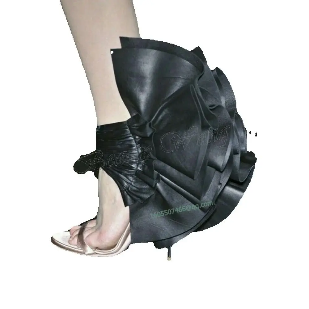 

Black Pleated Decor Sandals Metal Heel Strange Style Thin Heel Shoes for Women High Heels Shoes New Arrival Zapatos Para Mujere