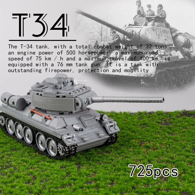 WW2 Military Soviet T34 Battle Tank Building Blocks Soldier Figures Army Weapons Guns PPSH Rifle Parts Mini Bricks DIY Kids Toys